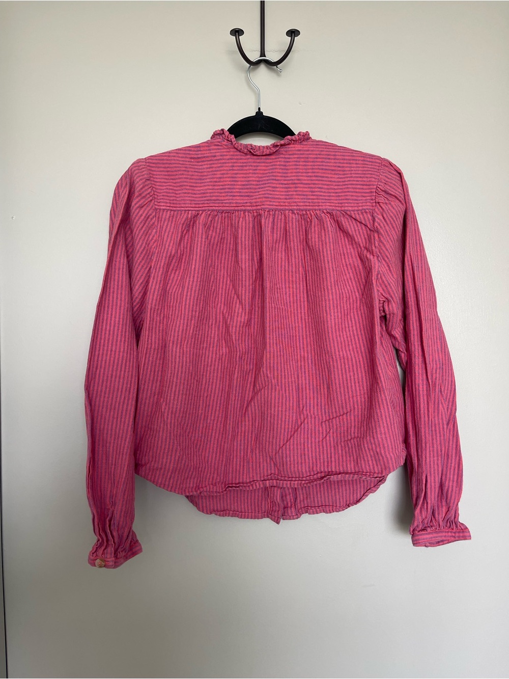 MOTHER Striped Button-Front Ruffle Blouse - Picture 6 of 6